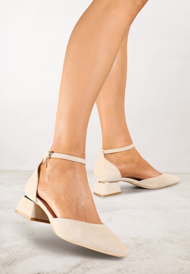 Czółenka Bej Vices cu toc gros, cu branț din piele naturală și o curea în jurul gleznei Zolori