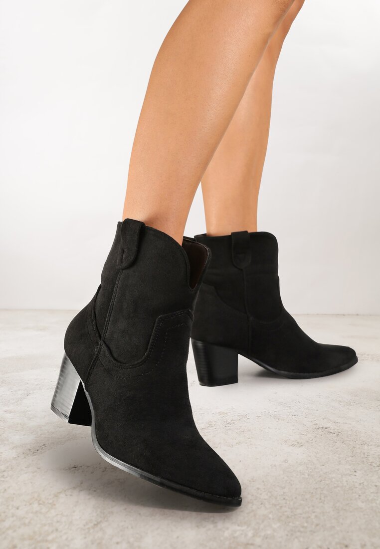 Botine Negre Vices stil cowboy cu toc Velfedi