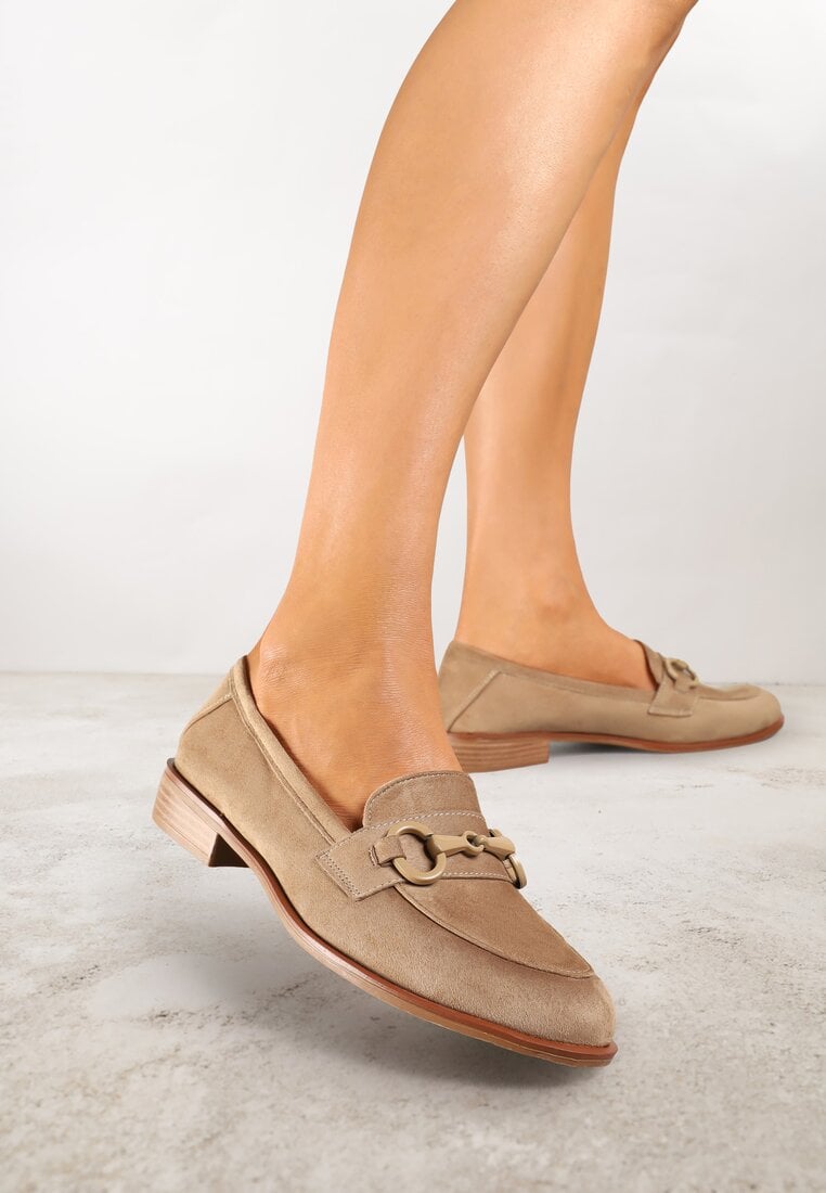 Mocasini Vices Bej închis cu Branț din Piele naturală Decorați cu Lanț Delariona