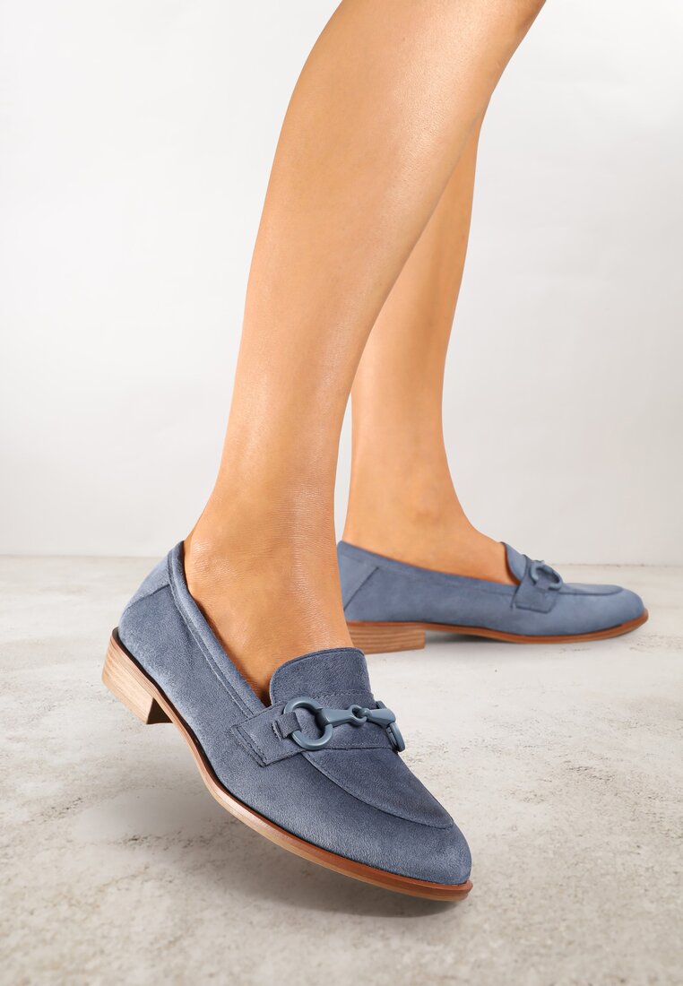 Mocasini Albastre Vices cu Branț din Piele Naturală Decorați cu Lanț Delariona