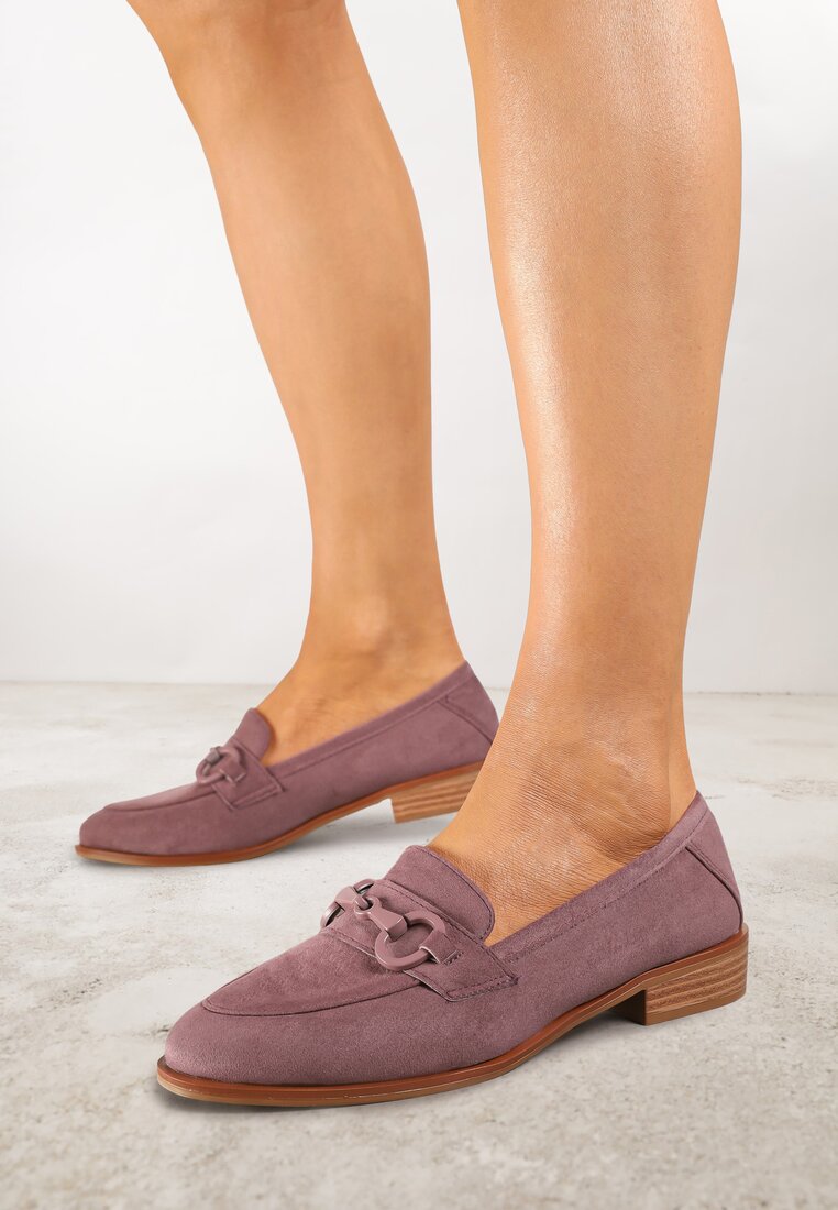 Mocasini Mov deschis Vices cu Branț din Piele Naturală Decorate cu Lanț Delariona