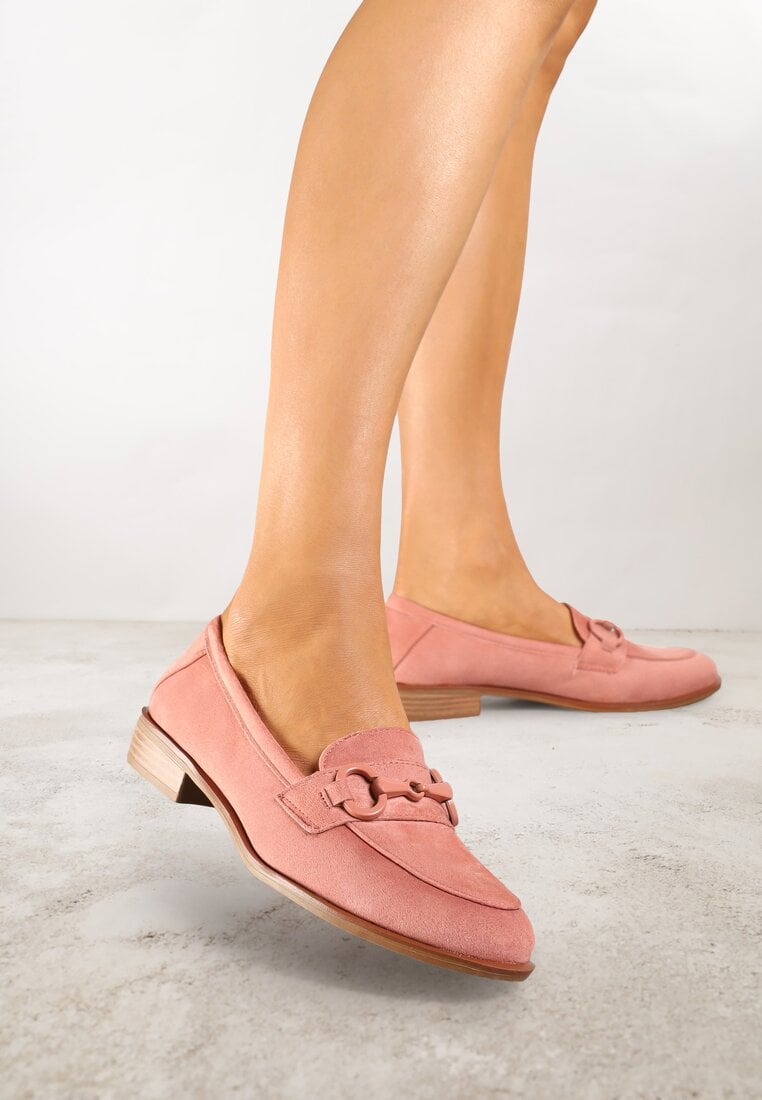 Mocasini Roz Vices cu Branț din Piele Naturală Decorați cu Lanț Delariona