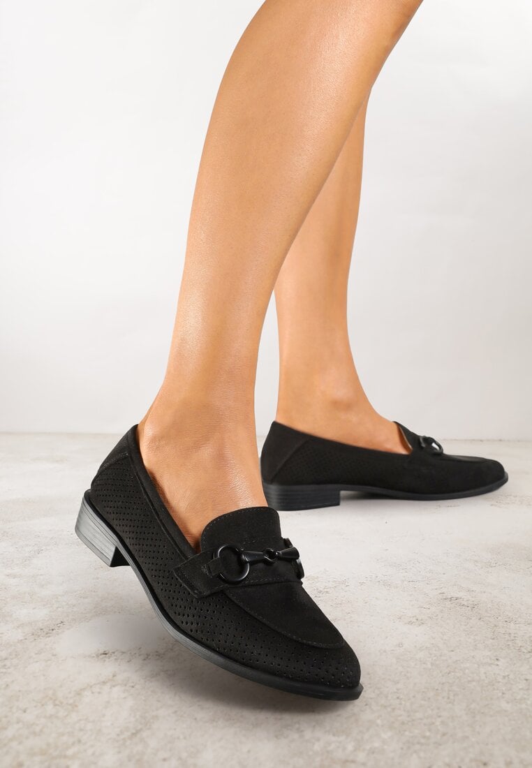 Mocasini negri Vices perforați cu branț din piele naturală Felithria