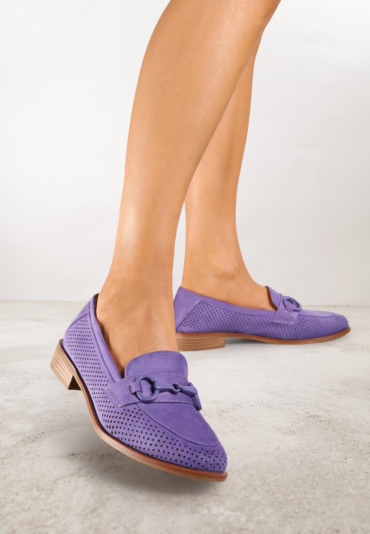 Mocasini Violet Vices cu Perforații cu Branț din Piele Naturală Felithria