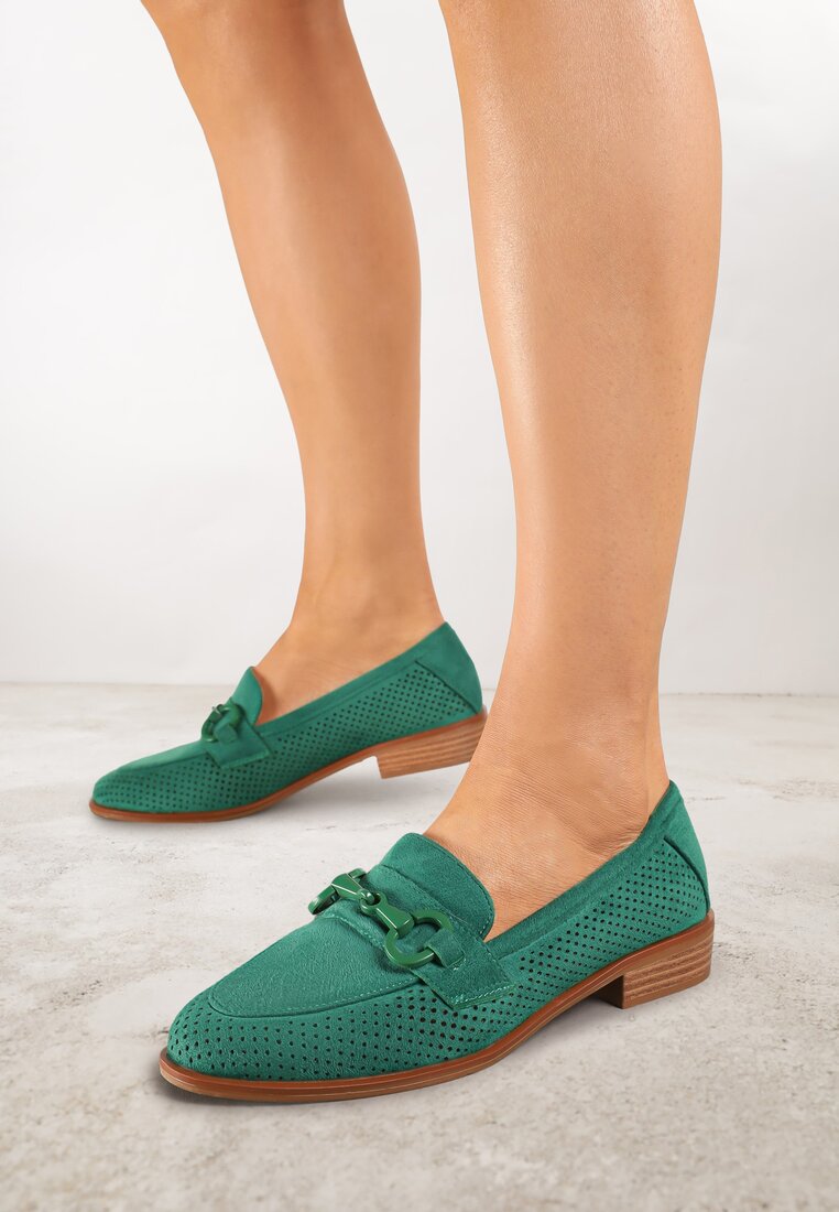 Mocasini Vices Verde cu Perforații cu Branț din Piele Naturală Felithria