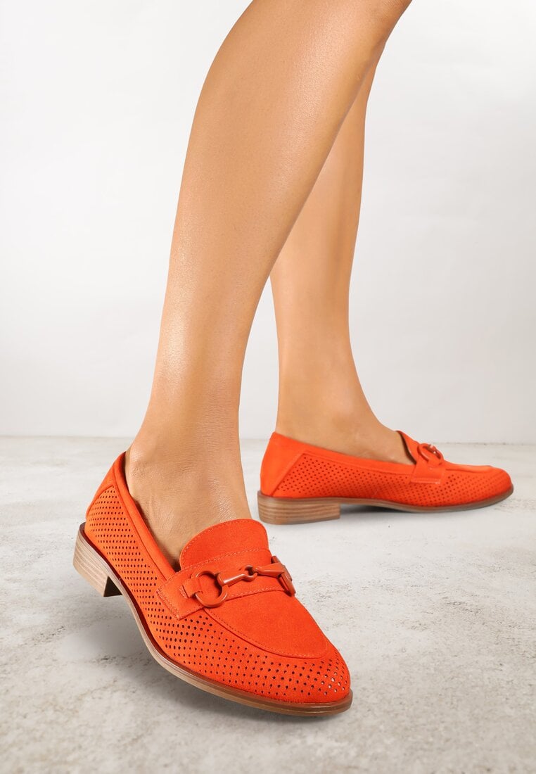 Mocasini Portocalii Vices cu Perforații cu Branț din Piele Naturală Felithria
