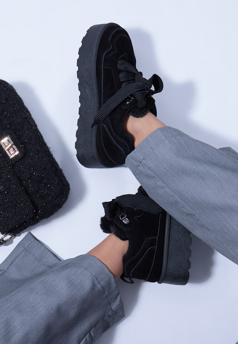 Adidași Negre Vices Stilizate ca Ghete de zăpadă pe Platformă Cu detalii de blană Naleris