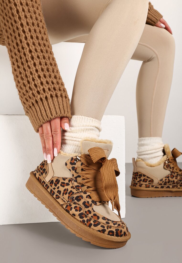 Sneakers Maro De iarnă Vices Stilizate ca Cizme de zăpadă cu Blană și Imprimeu leopard Tennira