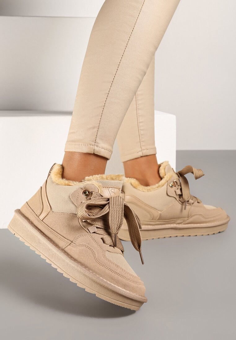 Sneakers Bej închis De iarnă Vices Stilizați ca ghete de zăpadă cu blană Tennira