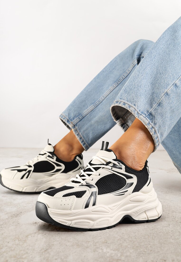Sneakers Bej-Negru Vices pe platformă Decorați cu ștanțare Natiselle