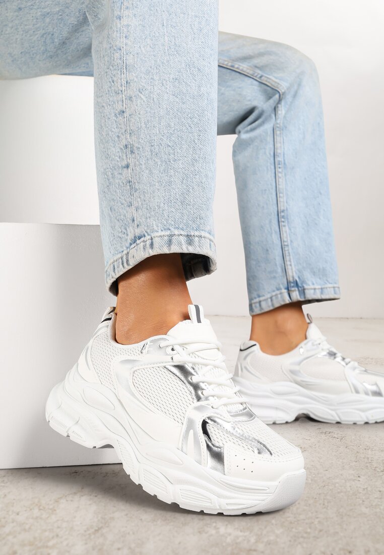 Adidași Alb-Argintiu Vices pe Platformă Decorate cu relief Natiselle