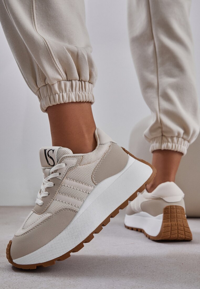 Adidași Bej cu șireturi Vices cu platformă cu curele decorative Seliniel