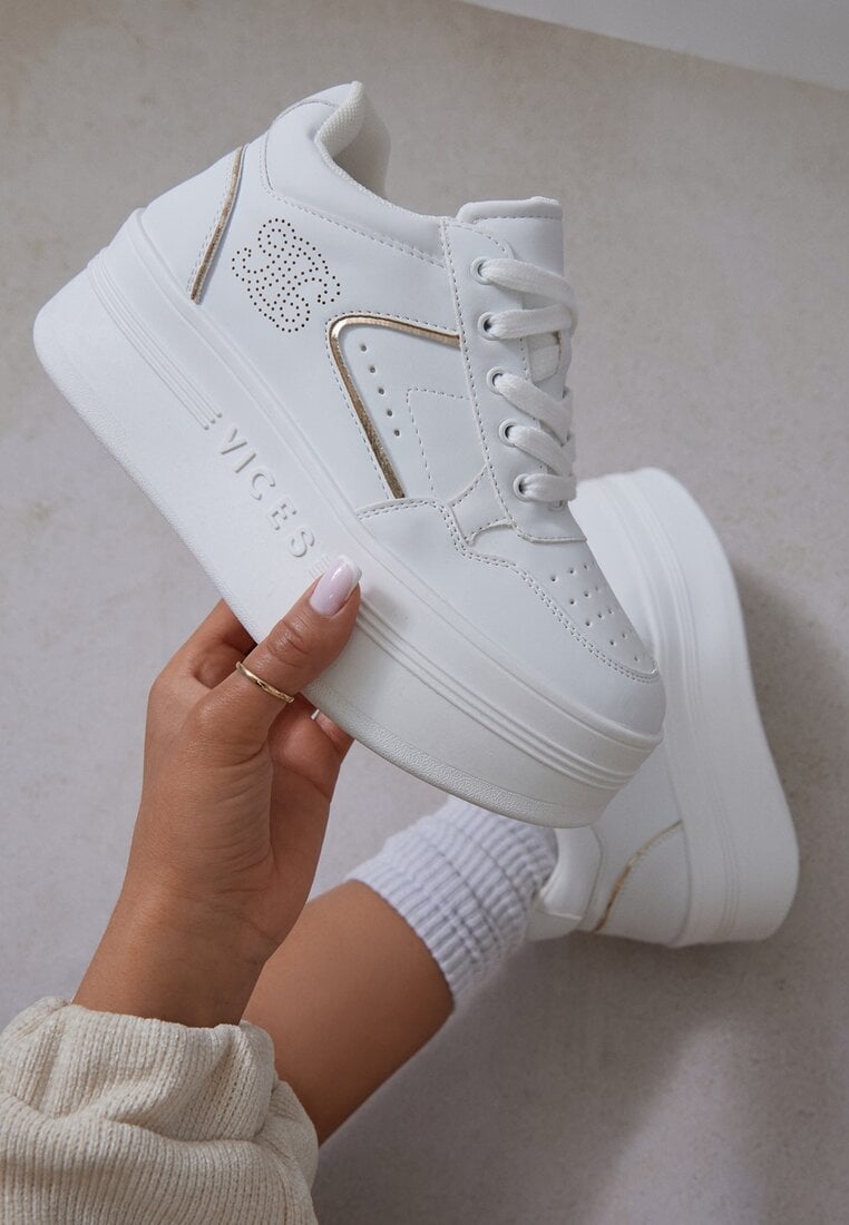 Adidași Alb-Auriu Vices pe platformă decorați cu aplicații metalice Nelanil