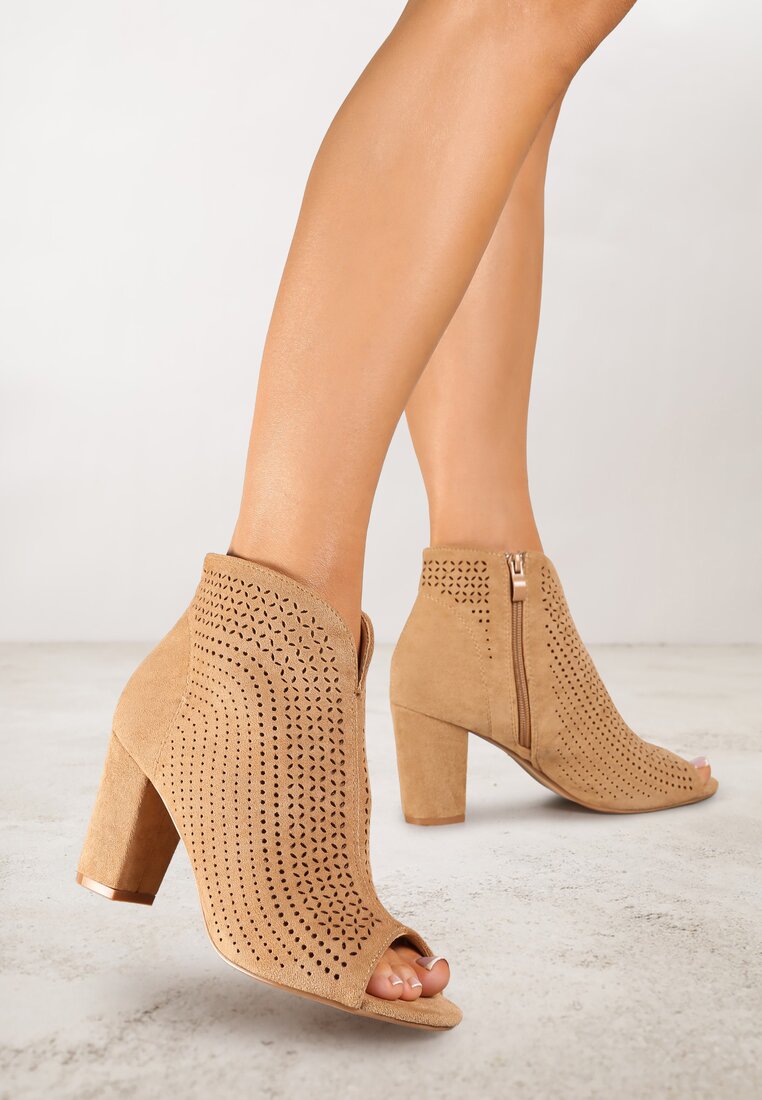 Sandale Bej închis Vices cu toc cu decupaje ajurate și vârf deschis Tasiri