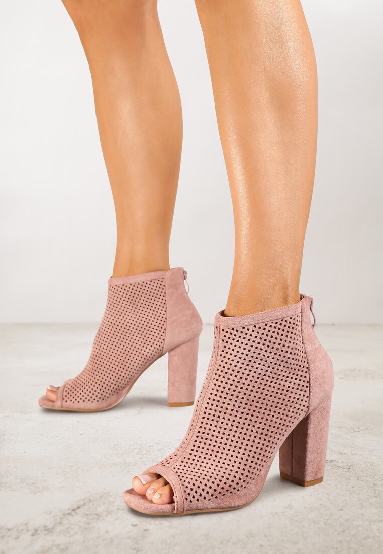 Sandale Roz Vices pe toc gros cu carâmb ajurat și vârf deschis Uliri