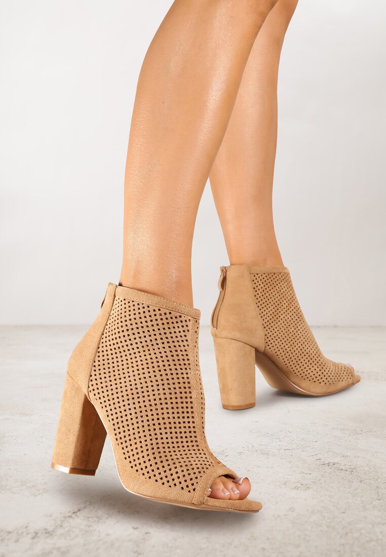Sandale Bej închis Vices cu toc gros, cu decupaje și cu vârful deschis Uliri