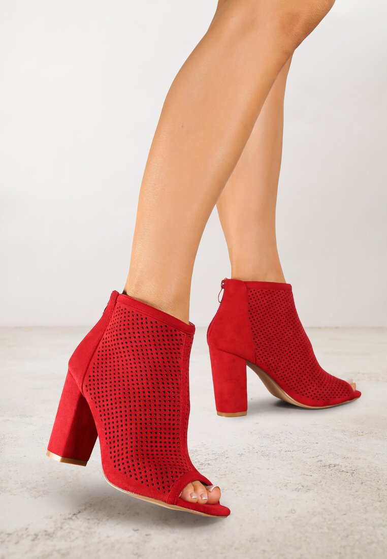 Sandale Roșii Vices cu Toc Gros cu Decupaje și Vârf Deschis Uliri