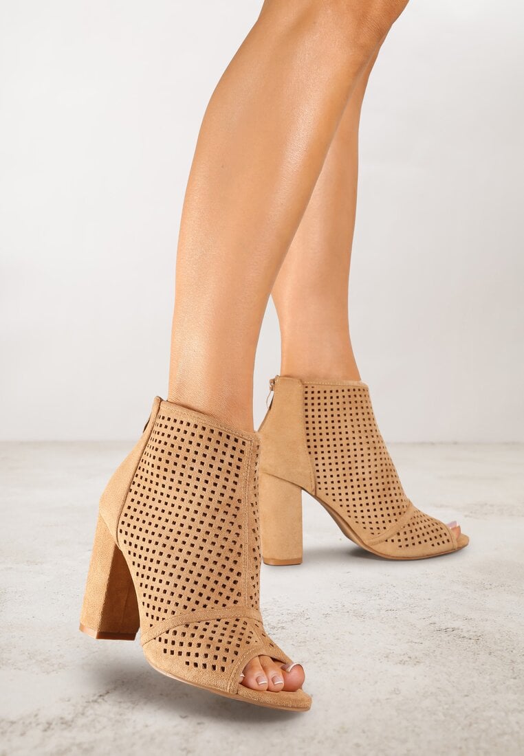 Sandale Bej Vices cu toc cu partea superioară ajurată Felilina