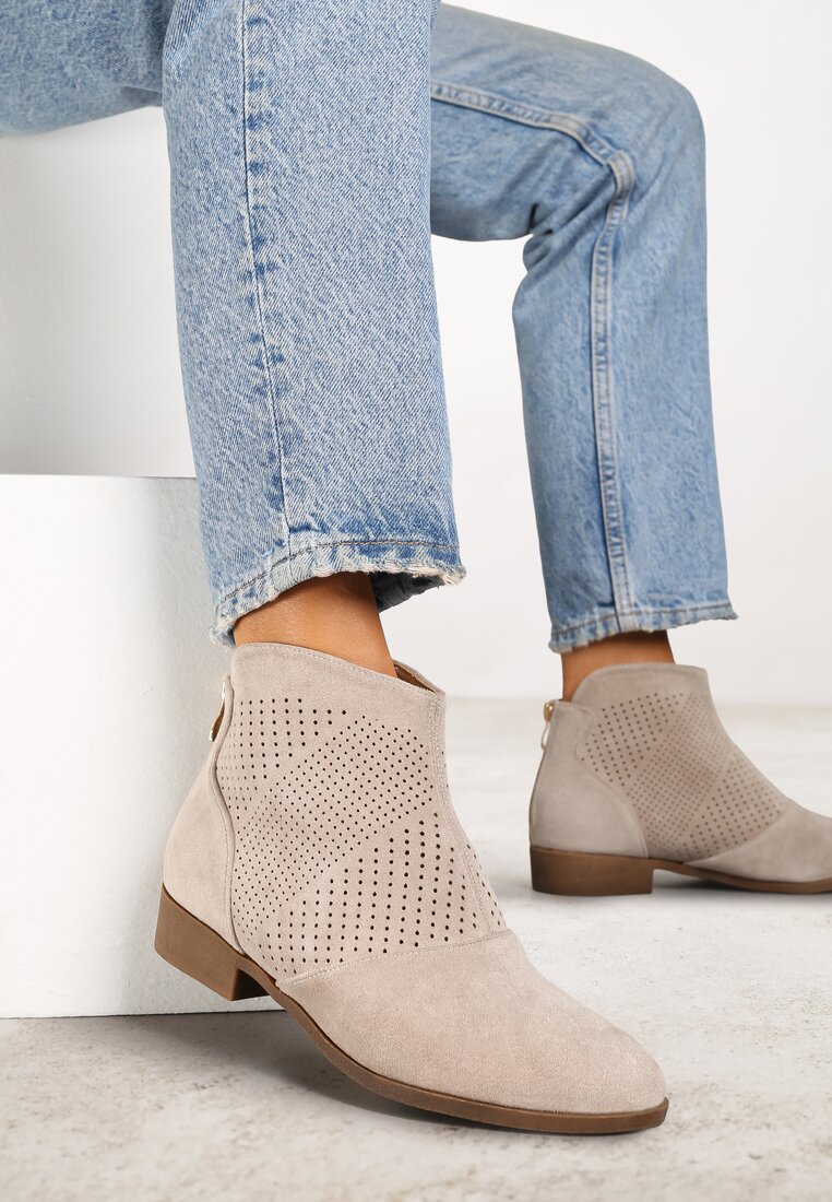 Ghete Bej deschis Vices din Piele întoarsă ecologică cu Carâmb Perforat Selianae