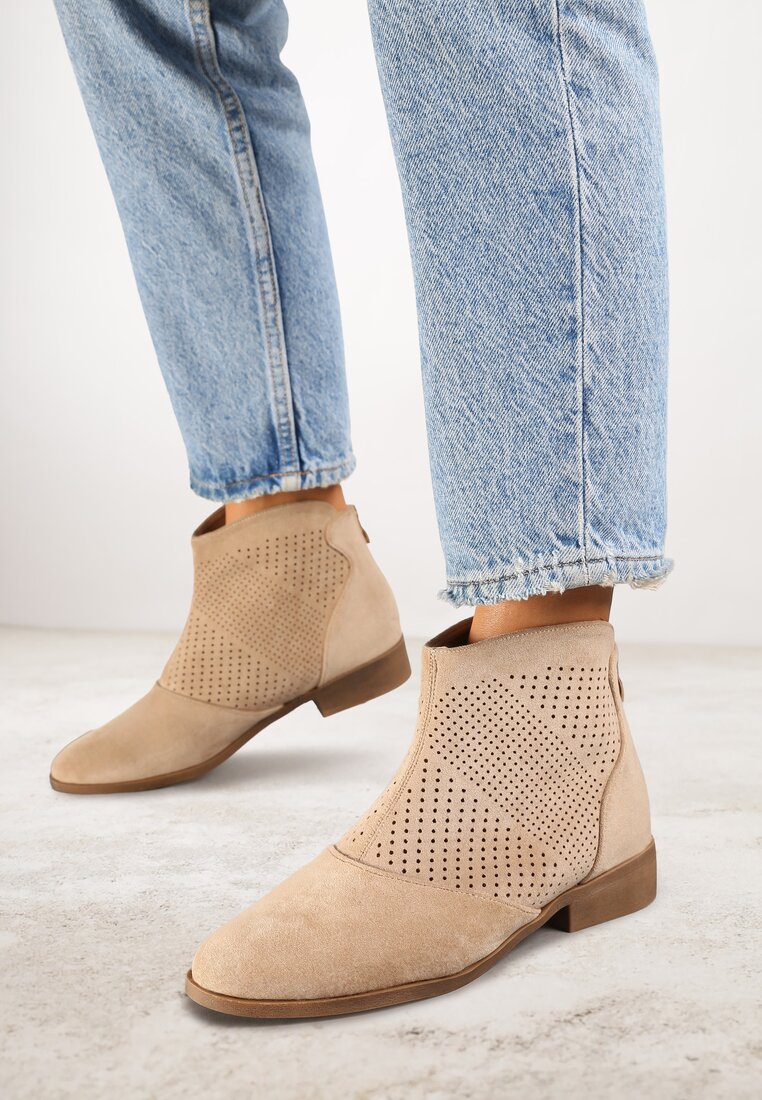 Ghete Bej Vices din Imitație de piele întoarsă cu Partea superioară ajurată Selianae