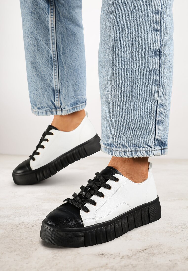 Adidași Plati Alb-Negru Vices cu Șireturi Lorori