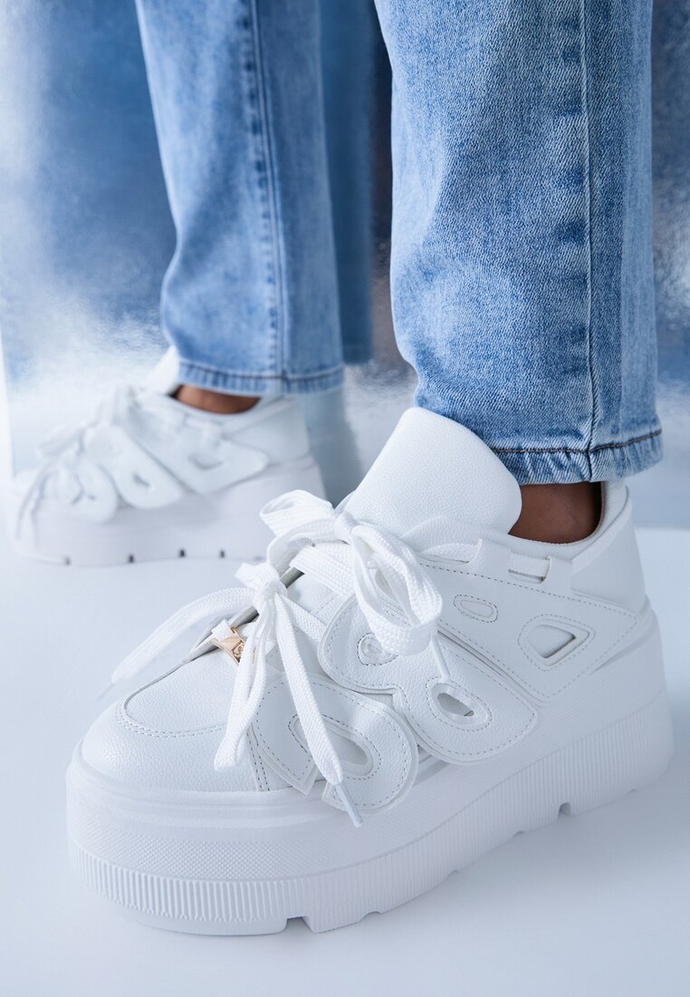 Adidași Albi Vices cu Talpă Plată cu Aplicație Geometrică Nelenith