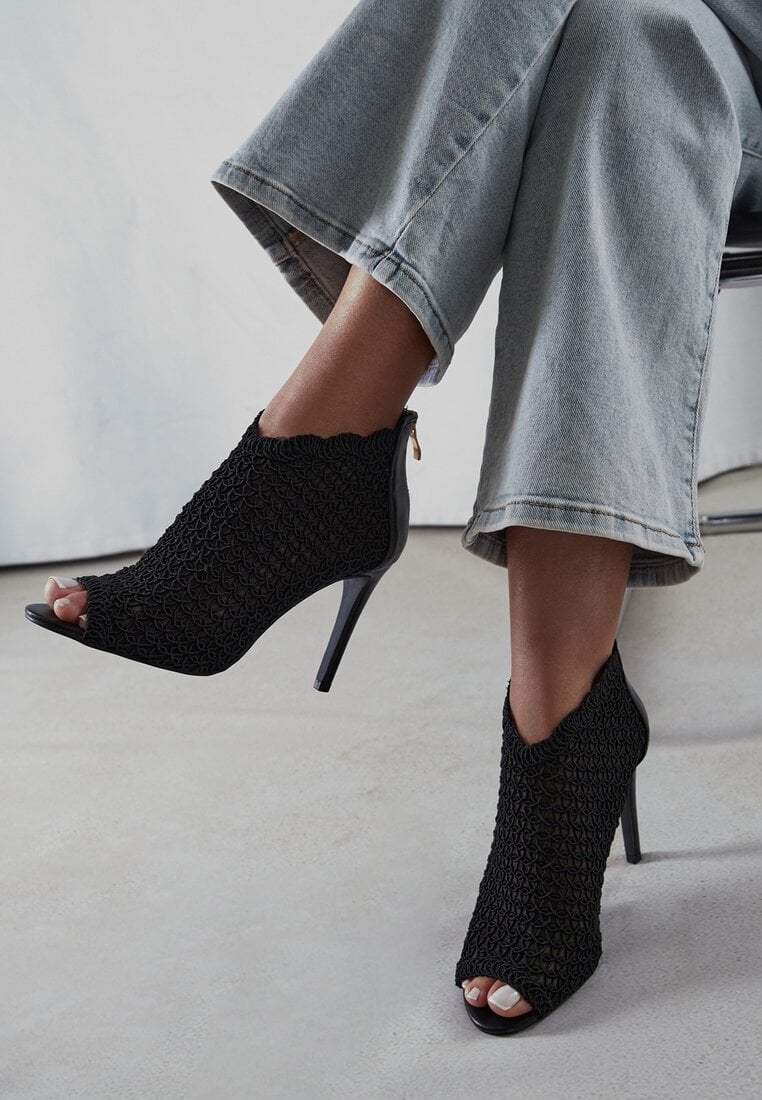 Sandale Negre Elegante Perforate Vices cu toc stiletto Nelithin