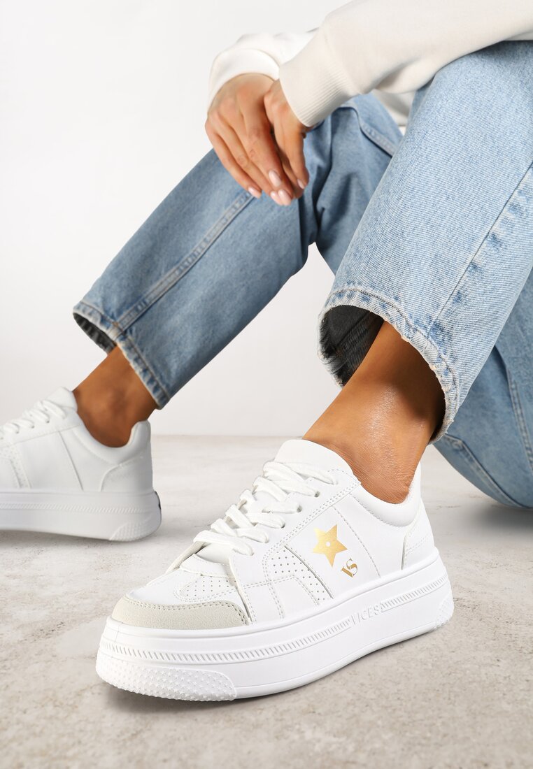 Sneakers Albi-Aurii Vices pe Platformă cu Steluță Fenarra