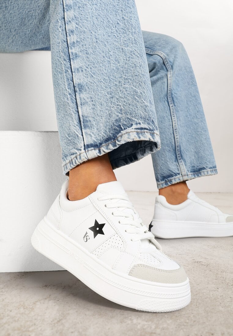 Adidași Alb-Negru Vices pe Platformă cu Stea Fenarra