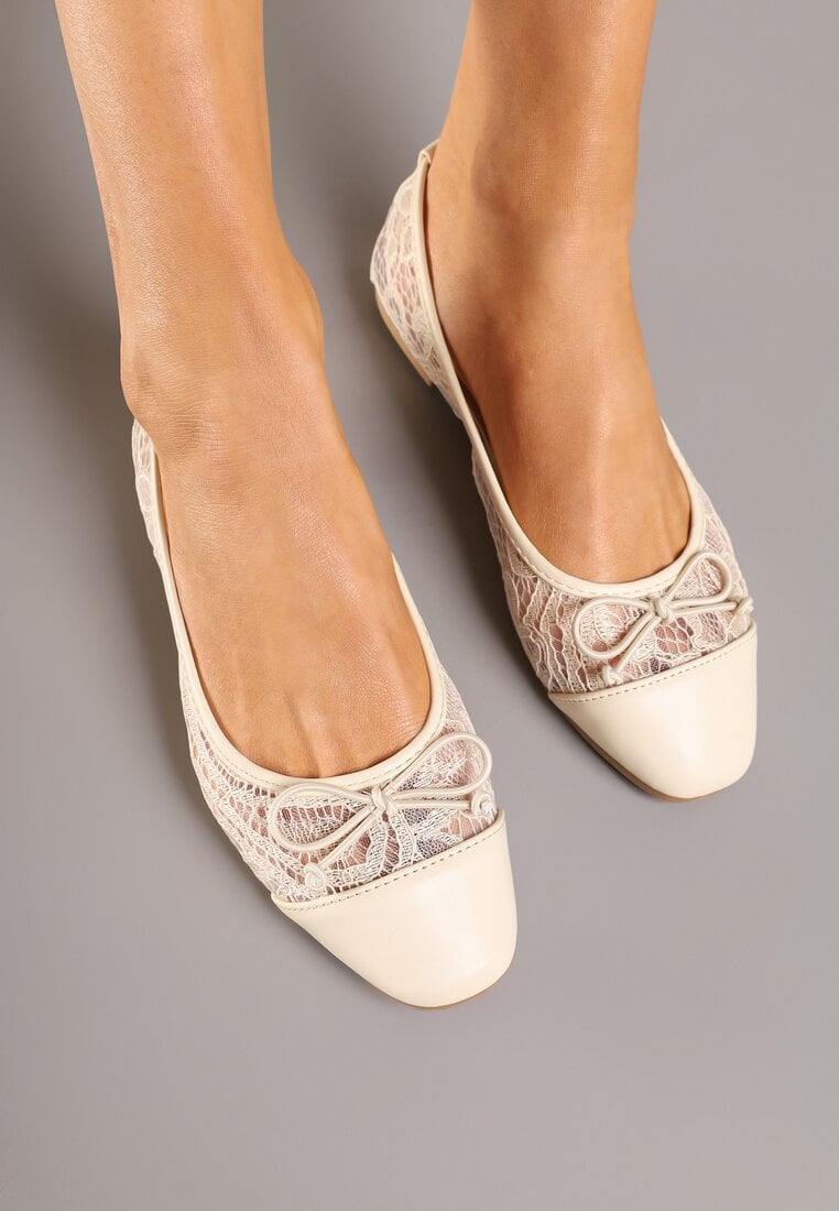 Balerini Bej din Dantelă Vices cu Fundiță Decorativă Desanelis