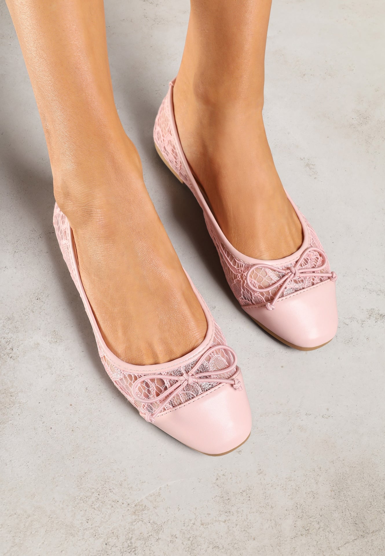 Balerini roz de dantelă Vices cu fundiță decorativă Desanelis