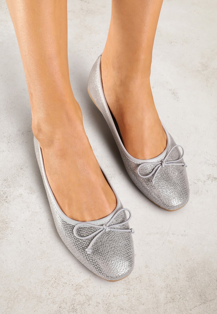 Balerini Gri Vices cu Fundă Decorativă și Imprimeu tip Piele de Șarpe Tultewia