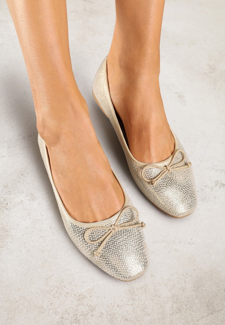 Balerini Aurii Vices cu Fundă decorativă și Textură tip Piele de șarpe Tultewia