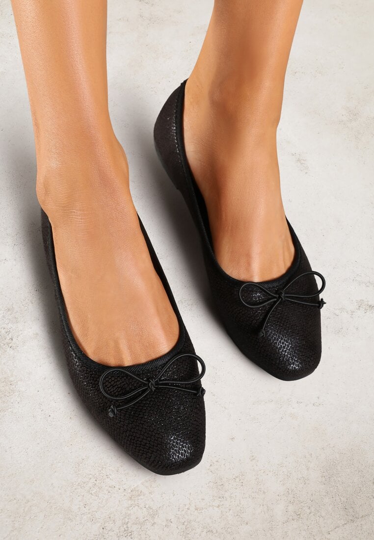 Balerini Negre Vices cu Fundă Decorativă și Imprimeu Tip Piele de Șarpe Tultewia