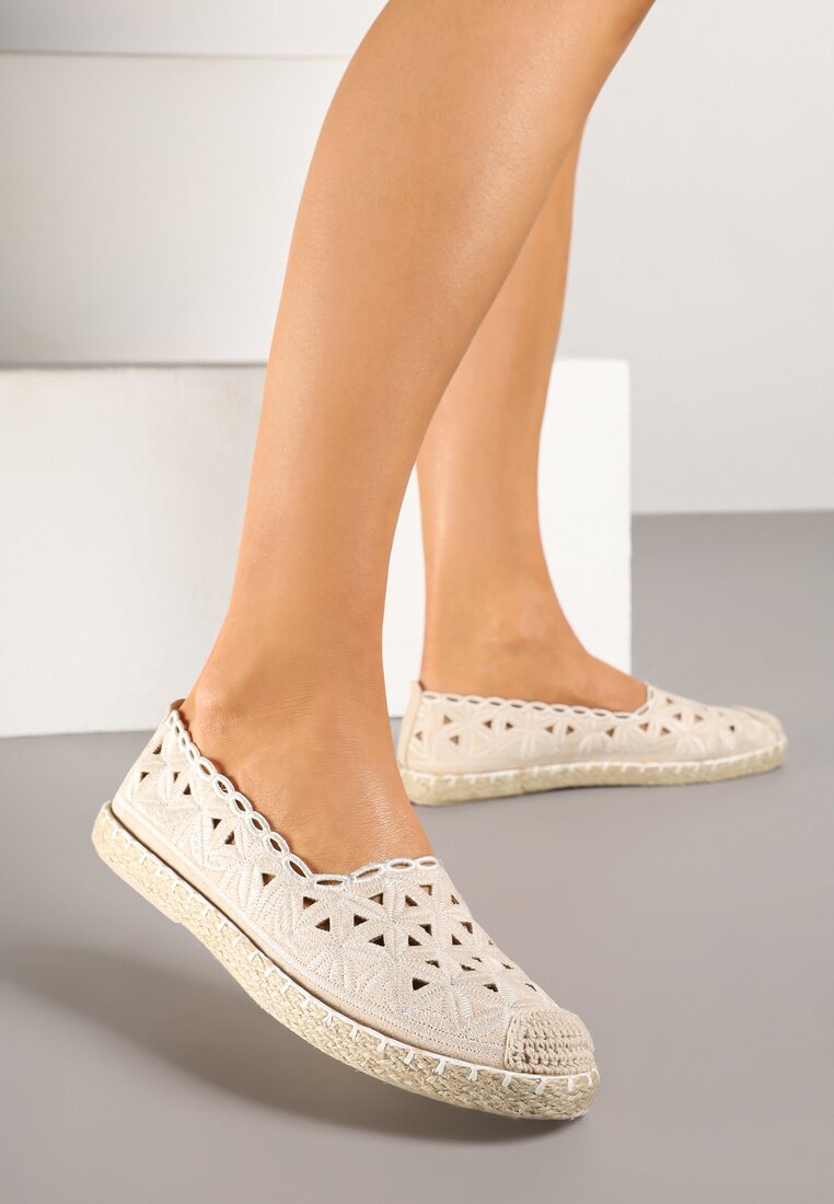 Espadrile bej Vices cu parte superioară ajurată și șnur împletit Arivoni
