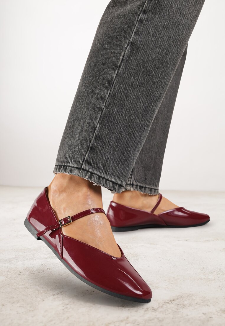 Balerini Bordeaux Vices cu baretă cu cataramă și cusătură decorativă Desorila