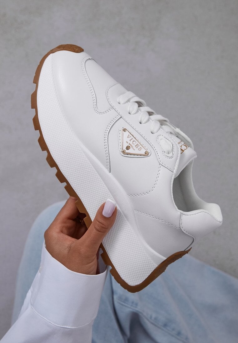 Adidași Albi Vices cu Platformă Decorate cu Aplicație Metalică Nelviera