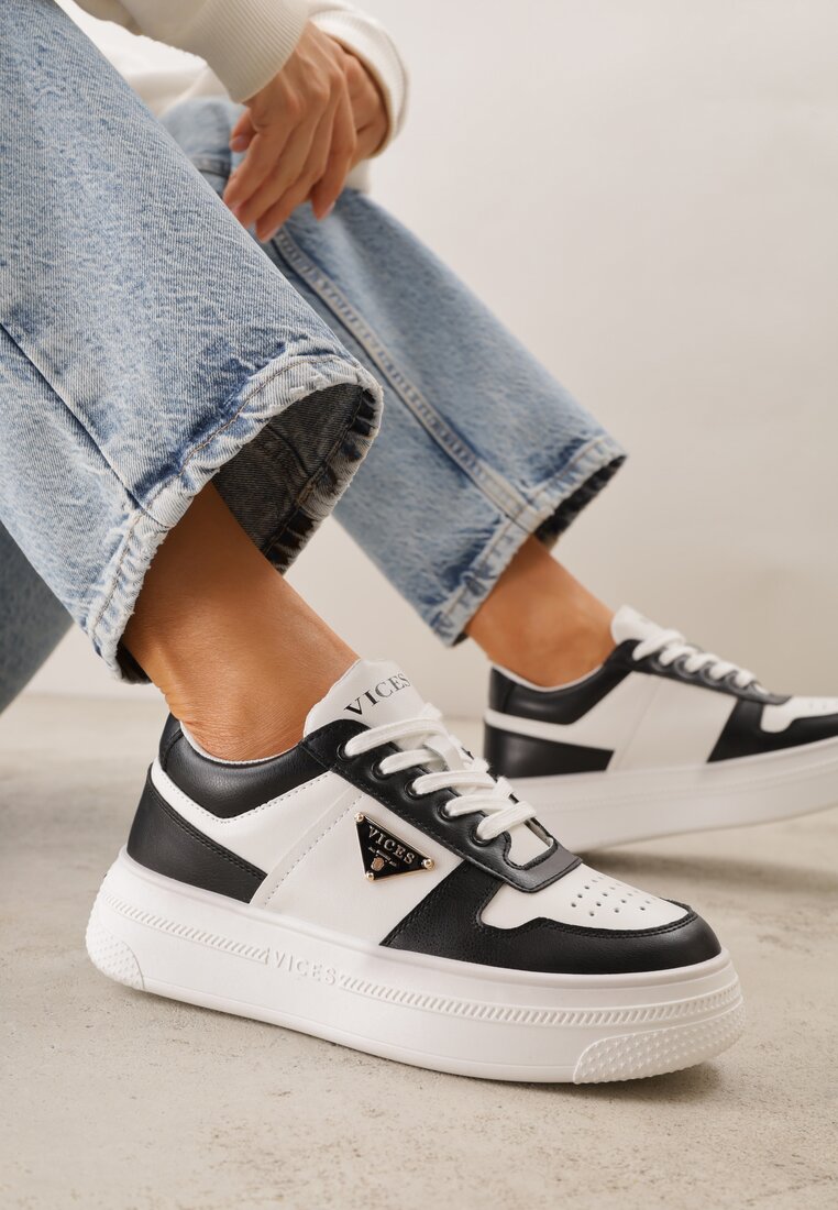 Adidași Negru-Alb Vices pe Platformă cu Perforații și Aplicație Geometrică Vilvesia