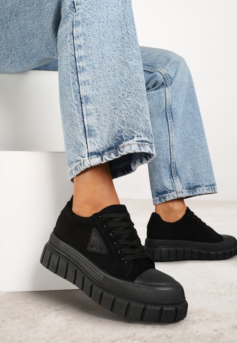 Sneakers Negri Vices pe Platformă cu Ornament și Inscripție Leawen