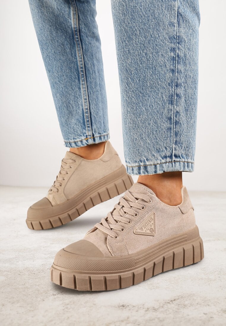 Adidași bej închis Vices cu platformă cu decorațiuni și inscripție Leawen
