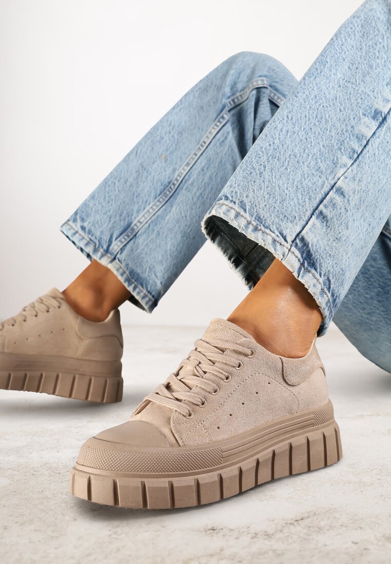 Adidași Bej închis Vices pe Platformă cu Relief Decorate cu Perforații Leaniael