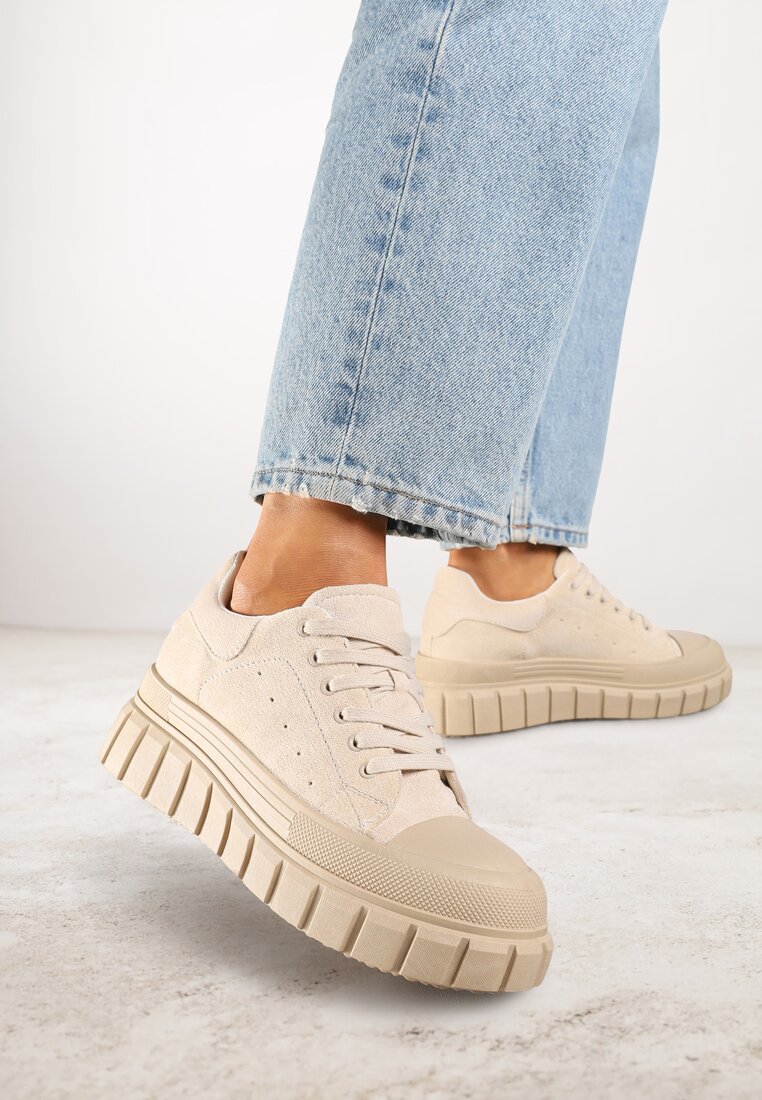 Adidași Bej Vices pe Platformă cu Relief Decorați cu Perforații Leaniael