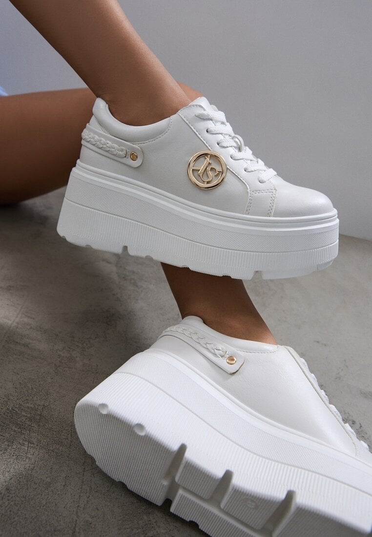 Adidași Albi Vices cu platformă, ornați cu aplicație metalică Tatellia