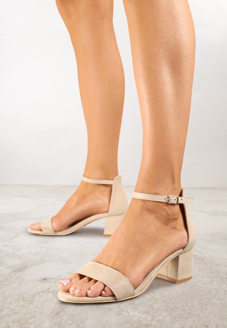 Sandale Basice Bej cu toc bloc Vices cu baretă în jurul gleznei Varhira