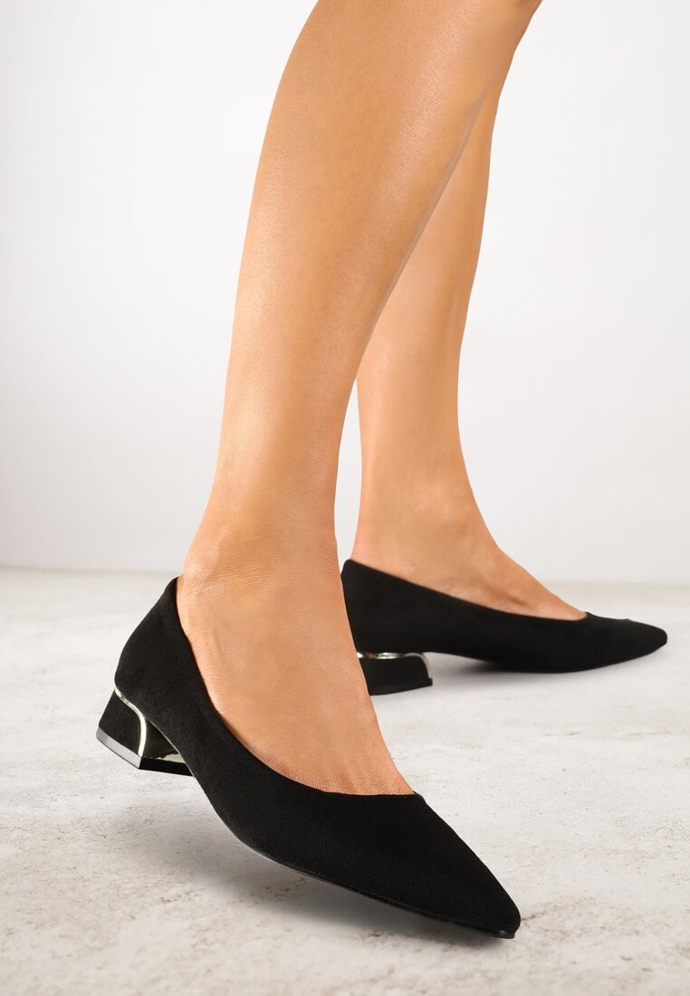 Pantofi cu toc negri Vices cu Branț din Piele Naturală și Aplicație Metalică Edilania