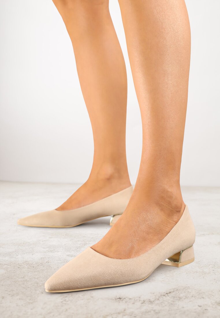 Pantofi cu toc bej Vices cu Branț din Piele Naturală și Aplicație Metalică Edilania