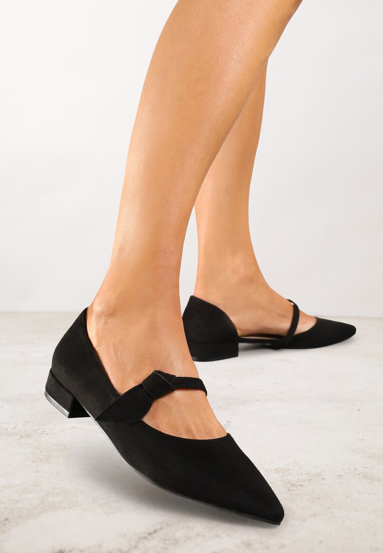 Pantofi Negri Vices pe Talpă Plată cu Branț din Piele cu Nod Liliarine