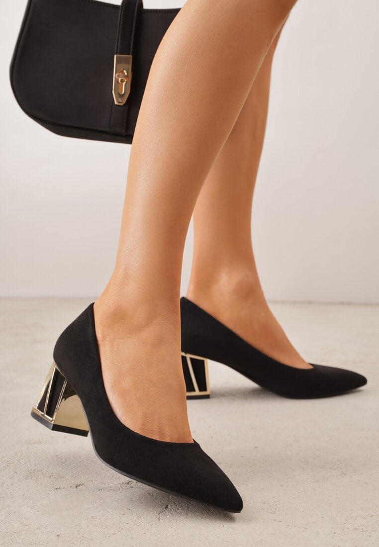 Pantofi cu toc Negri Vices cu toc bloc cu detaliu metalic și branț din piele Arvisin