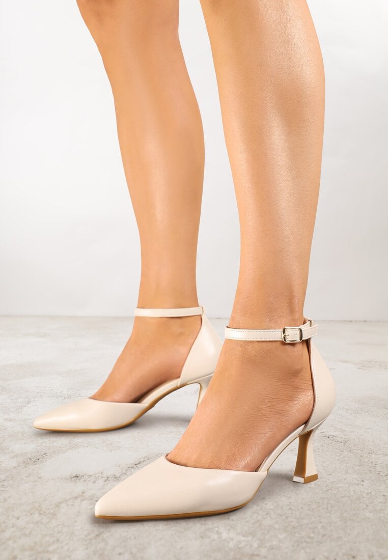 Pantofi stiletto Bej Vices cu toc Klepsydră cu vârf ascuțit și cataramă Nusithia