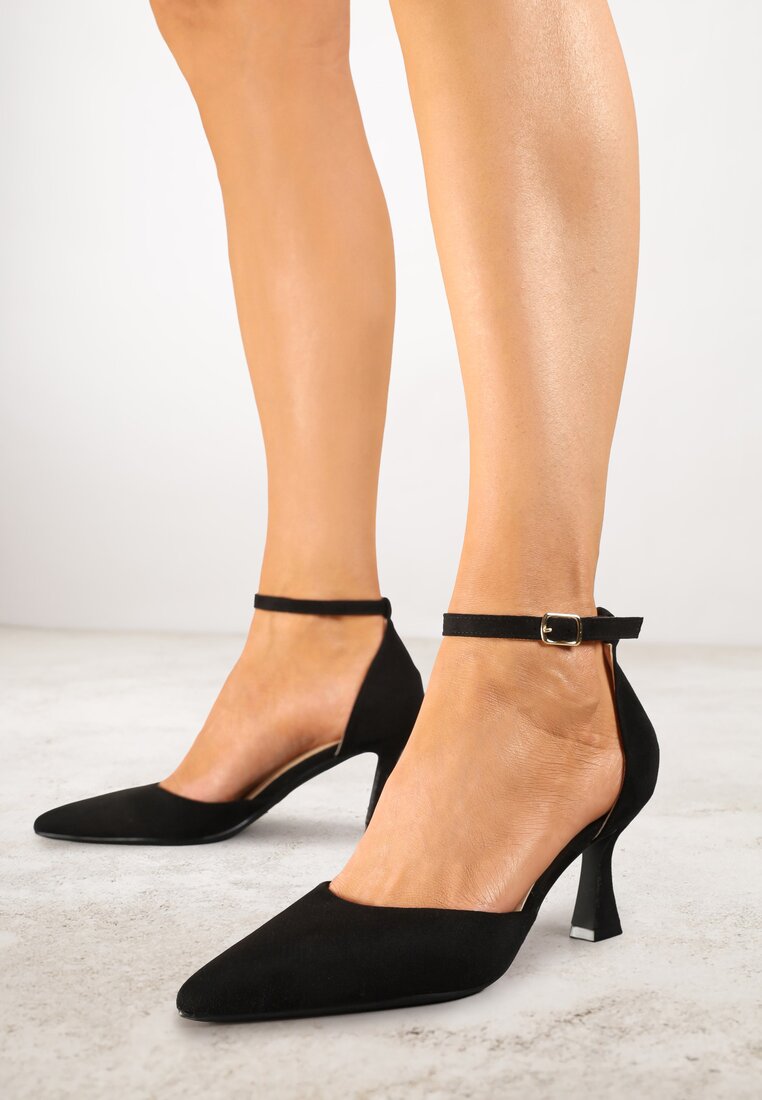 Pantofi negri Vices din piele întoarsă ecologică cu toc în formă de clepsidră Ezrival